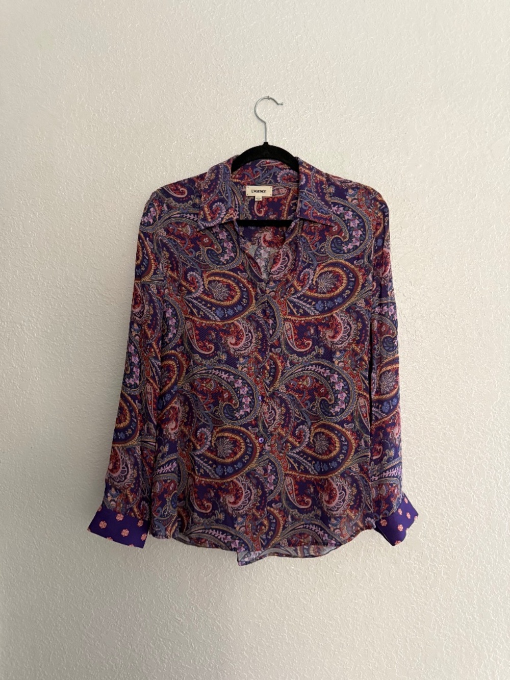 L’AGENCE Women’s Tyler 100% Silk Blouse Multi/Color Size Medium Paisley
